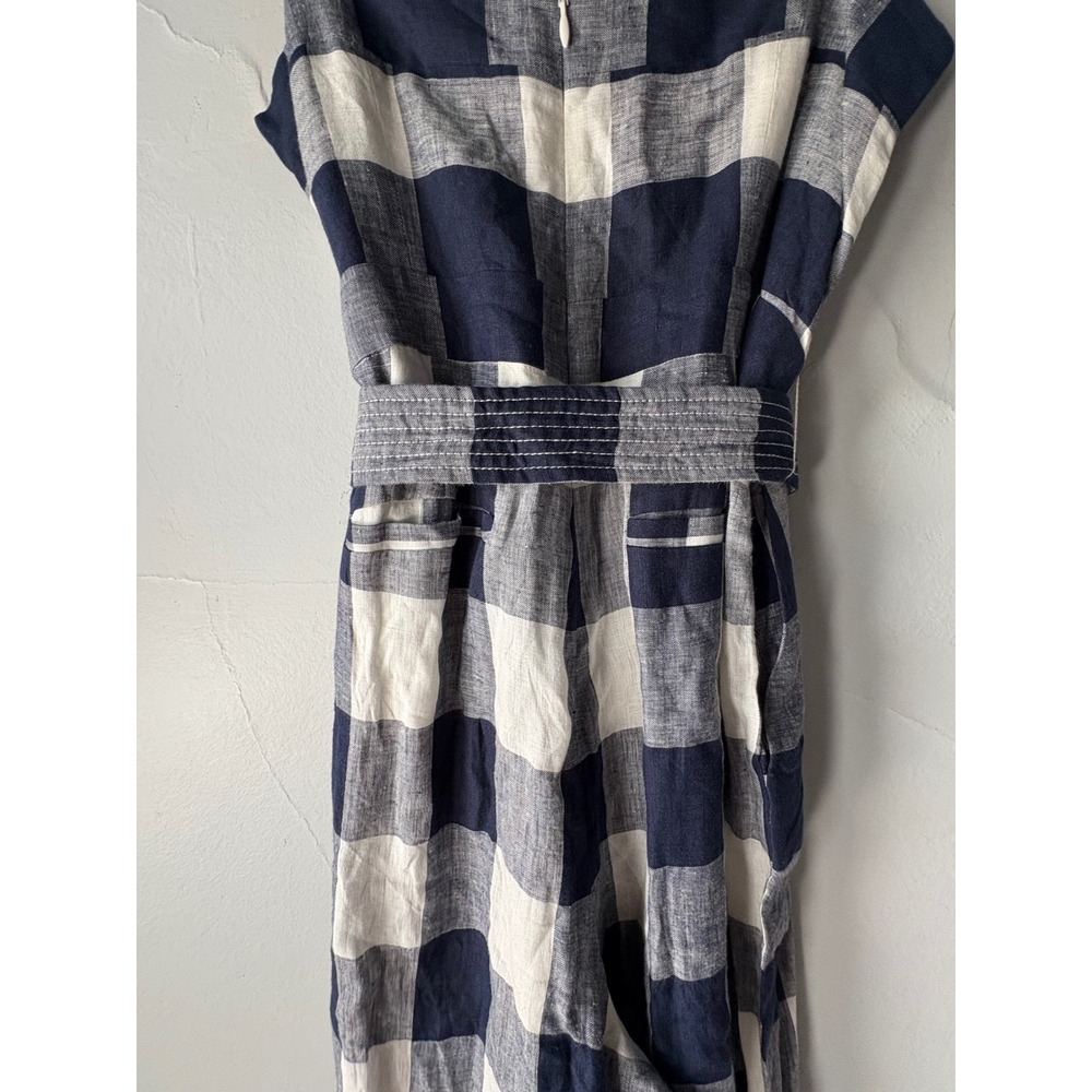 J.Crew Gingham Linen Tie-Waist Jumpsuit Navy White Small - Picture 8 of 10